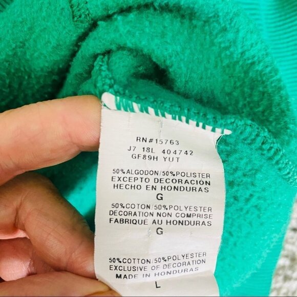 Vintage 90s Champion Spell Out Sweater Hooded Sz L Green Sweatshirt Big Logo Y2K - Picture 12 of 12